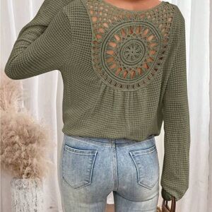 Olive Green Crochet Back Women Top
